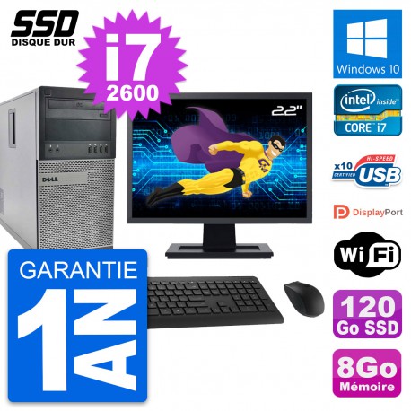 PC Tour Dell OptiPlex 990 Ecran 22" i7-2600 RAM 8Go SSD 120Go Windows 10 Wifi