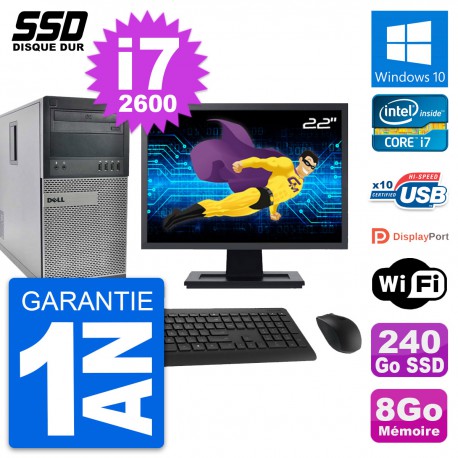 PC Tour Dell OptiPlex 990 Ecran 22" i7-2600 RAM 8Go SSD 240Go Windows 10 Wifi