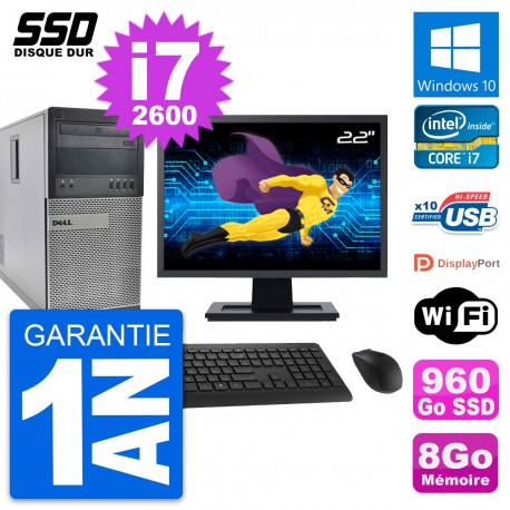 PC Tour Dell OptiPlex 990 Ecran 22" i7-2600 RAM 8Go SSD 960Go Windows 10 Wifi