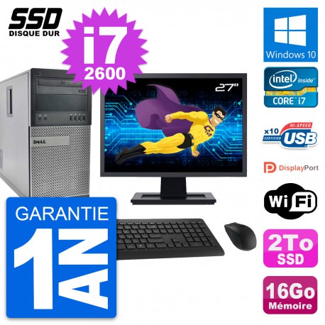 PC Tour Dell 990 Ecran 27" Intel Core i7-2600 RAM 16Go SSD 2To Windows 10 Wifi