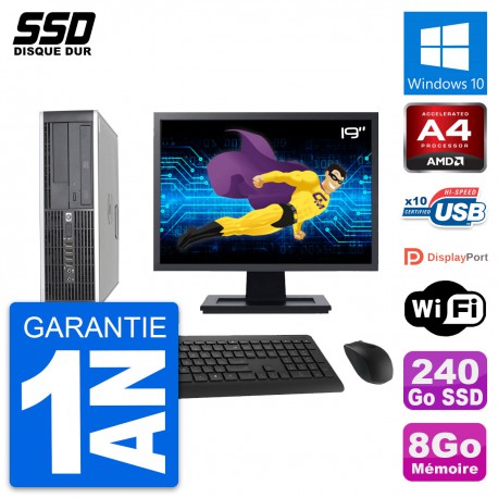 PC HP 6305 Pro SFF Ecran 19" AMD A4-5300B RAM 8Go SSD 240Go Windows 10 Wifi
