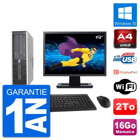 PC HP 6305 Pro SFF Ecran 19" AMD A4-5300B RAM 16Go Disque 2To Windows 10 Wifi