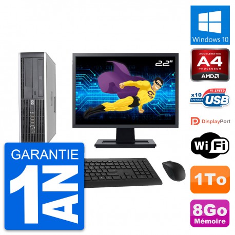 PC HP 6305 Pro SFF Ecran 22" AMD A4-5300B RAM 8Go Disque Dur 1To Windows 10 Wifi