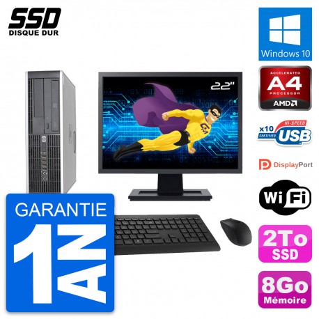 PC HP 6305 Pro SFF Ecran 22" AMD A4-5300B RAM 8Go SSD 2To Windows 10 Wifi