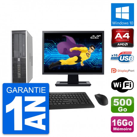 PC HP 6305 Pro SFF Ecran 22" AMD A4-5300B RAM 16Go Disque 500Go Windows 10 Wifi