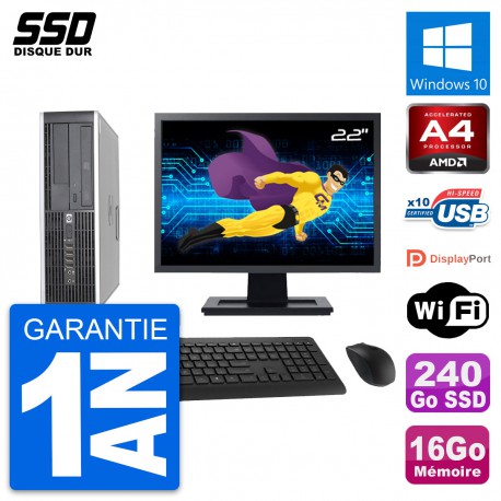 PC HP 6305 Pro SFF Ecran 22" AMD A4-5300B RAM 16Go SSD 240Go Windows 10 Wifi