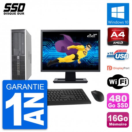 PC HP 6305 Pro SFF Ecran 22" AMD A4-5300B RAM 16Go SSD 480Go Windows 10 Wifi