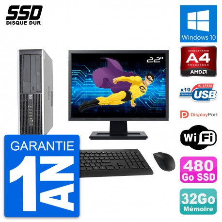 PC HP 6305 Pro SFF Ecran 22" AMD A4-5300B RAM 32Go SSD 480Go Windows 10 Wifi