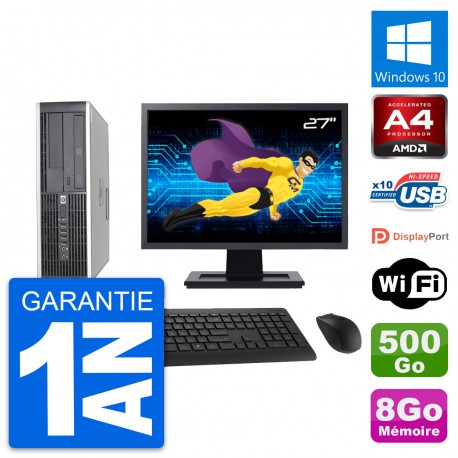 PC HP 6305 Pro SFF Ecran 27" AMD A4-5300B RAM 8Go Disque 500Go Windows 10 Wifi