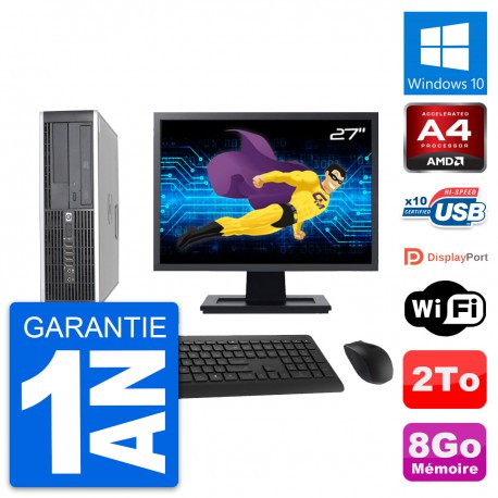 PC HP 6305 Pro SFF Ecran 27" AMD A4-5300B RAM 8Go Disque Dur 2To Windows 10 Wifi