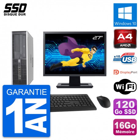 PC HP 6305 Pro SFF Ecran 27" AMD A4-5300B RAM 16Go SSD 120Go Windows 10 Wifi