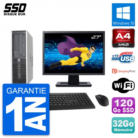 PC HP 6305 Pro SFF Ecran 27" AMD A4-5300B RAM 32Go SSD 120Go Windows 10 Wifi