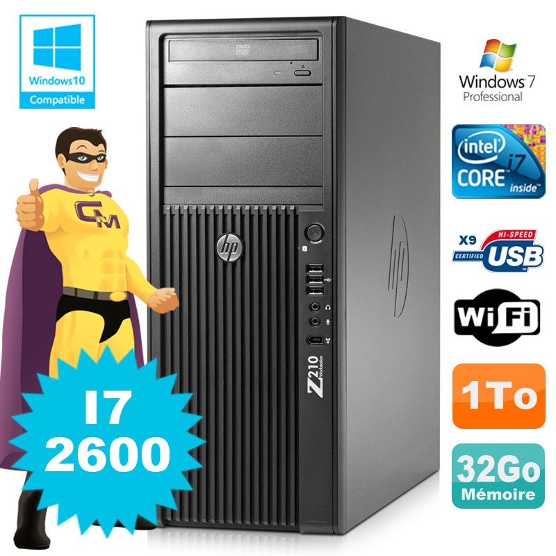 HP Workstation Z210 SFF PC Reconditionné - Pentium G630, 32Go RAM, 1To, Windows 10, WiFi