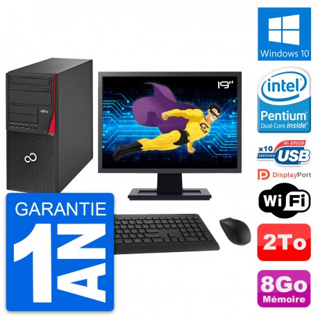 PC Tour Fujitsu P720 Ecran 19" Intel G3220 RAM 8Go Disque 2To Windows 10 Wifi