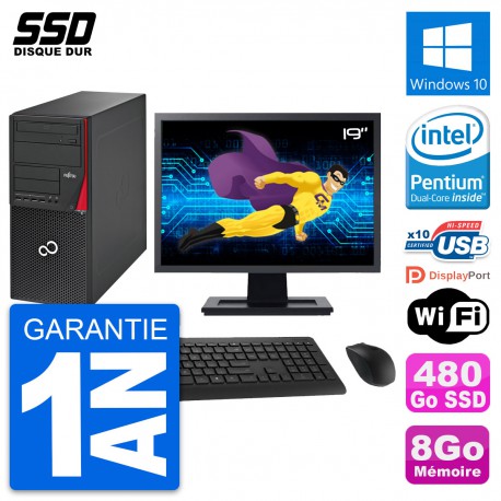 PC Tour Fujitsu P720 Ecran 19" Intel G3220 RAM 8Go SSD 480Go Windows 10 Wifi