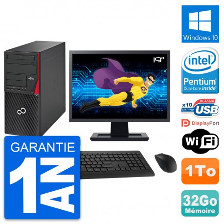 PC Tour Fujitsu P720 Ecran 19" Intel G3220 RAM 32Go Disque 1To Windows 10 Wifi