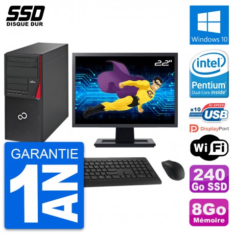 PC Tour Fujitsu P720 Ecran 22" Intel G3220 RAM 8Go SSD 240Go Windows 10 Wifi