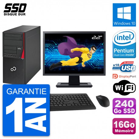 PC Tour Fujitsu P720 Ecran 22" Intel G3220 RAM 16Go SSD 240Go Windows 10 Wifi