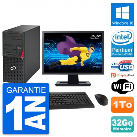 PC Tour Fujitsu P720 Ecran 22" Intel G3220 RAM 32Go Disque 1To Windows 10 Wifi