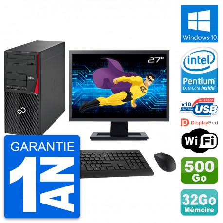 PC Tour Fujitsu P720 Ecran 27" Intel G3220 RAM 32Go Disque 500Go Windows 10 Wifi