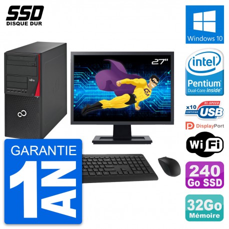 PC Tour Fujitsu P720 Ecran 27" Intel G3220 RAM 32Go SSD 240Go Windows 10 Wifi