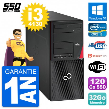 PC Tour Fujitsu Esprimo P720 Intel i3-4130 RAM 32Go SSD 120Go Windows 10 Wifi