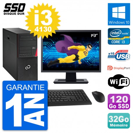 PC Tour Fujitsu P720 Ecran 19" Intel i3-4130 RAM 32Go SSD 120Go Windows 10 Wifi