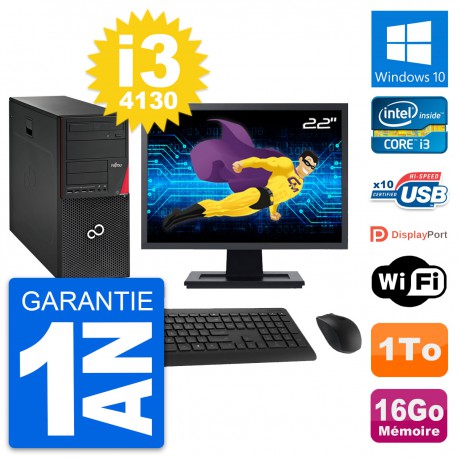 PC Tour Fujitsu P720 Ecran 22" Intel i3-4130 RAM 16Go Disque 1To Windows 10 Wifi