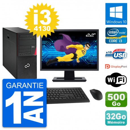 PC Tour Fujitsu P720 Ecran 22" i3-4130 RAM 32Go Disque 500Go Windows 10 Wifi