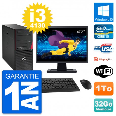 PC Tour Fujitsu P720 Ecran 27" Intel i3-4130 RAM 32Go Disque 1To Windows 10 Wifi