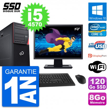 PC Tour Fujitsu P720 Ecran 19" Intel i5-4570 RAM 8Go SSD 120Go Windows 10 Wifi
