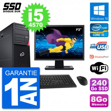 PC Tour Fujitsu P720 Ecran 19" Intel i5-4570 RAM 8Go SSD 240Go Windows 10 Wifi
