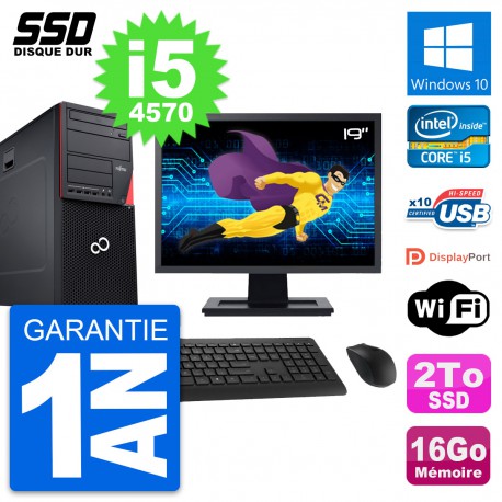 PC Tour Fujitsu P720 Ecran 19" Intel i5-4570 RAM 16Go SSD 2To Windows 10 Wifi