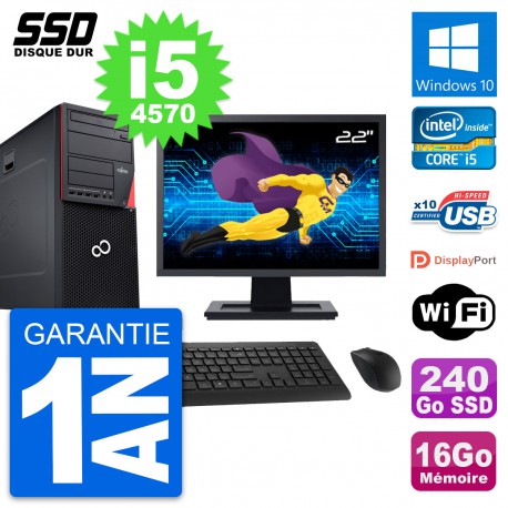 PC Tour Fujitsu P720 Ecran 22" Intel i5-4570 RAM 16Go SSD 240Go Windows 10 Wifi