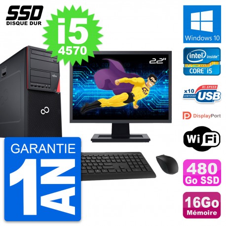 PC Tour Fujitsu P720 Ecran 22" Intel i5-4570 RAM 16Go SSD 480Go Windows 10 Wifi