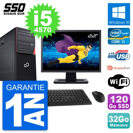 PC Tour Fujitsu P720 Ecran 22" Intel i5-4570 RAM 32Go SSD 120Go Windows 10 Wifi