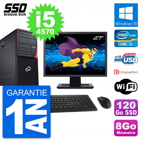 PC Tour Fujitsu P720 Ecran 27" Intel i5-4570 RAM 8Go SSD 120Go Windows 10 Wifi