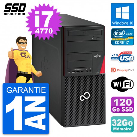 PC Tour Fujitsu Esprimo P720 Intel i7-4770 RAM 32Go SSD 120Go Windows 10 Wifi