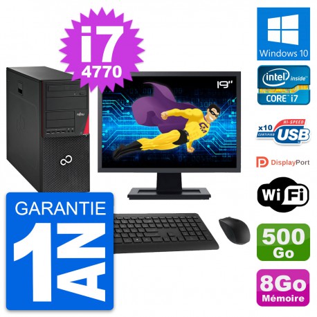 PC Tour Fujitsu P720 Ecran 19" Core i7-4770 RAM 8Go Disque 500Go Windows 10 Wifi