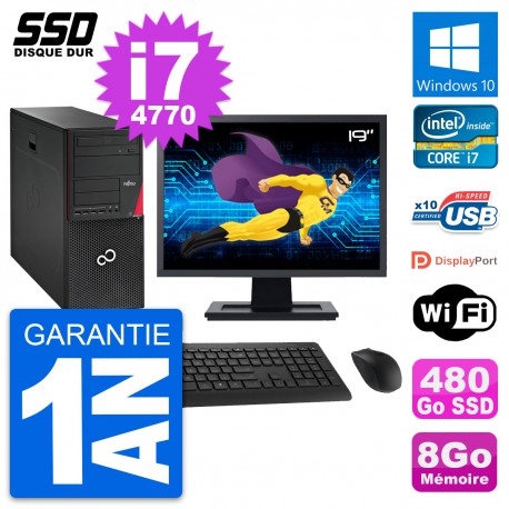 PC Tour Fujitsu P720 Ecran 19" Intel i7-4770 RAM 8Go SSD 480Go Windows 10 Wifi