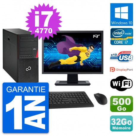 PC Tour Fujitsu P720 Ecran 19" i7-4770 RAM 32Go Disque 500Go Windows 10 Wifi