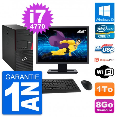 PC Tour Fujitsu P720 Ecran 22" Intel i7-4770 RAM 8Go Disque 1To Windows 10 Wifi