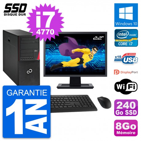 PC Tour Fujitsu P720 Ecran 22" Intel i7-4770 RAM 8Go SSD 240Go Windows 10 Wifi