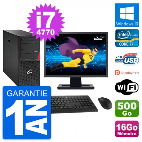 PC Tour Fujitsu P720 Ecran 22" i7-4770 RAM 16Go Disque 500Go Windows 10 Wifi