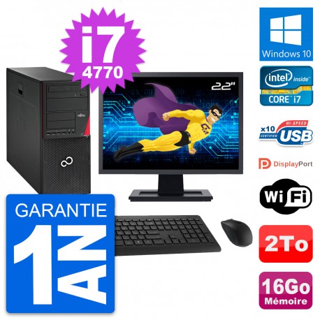 PC Tour Fujitsu P720 Ecran 22" Intel i7-4770 RAM 16Go Disque 2To Windows 10 Wifi