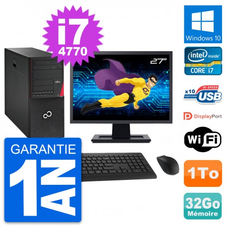 PC Tour Fujitsu P720 Ecran 27" Intel i7-4770 RAM 32Go Disque 1To Windows 10 Wifi