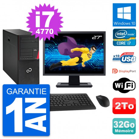 PC Tour Fujitsu P720 Ecran 27" Intel i7-4770 RAM 32Go Disque 2To Windows 10 Wifi