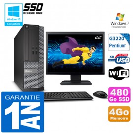 PC DELL 3020 SFF Intel G3220 Ram 4Go Disque 480 Go SSD Wifi W7 Ecran 22"