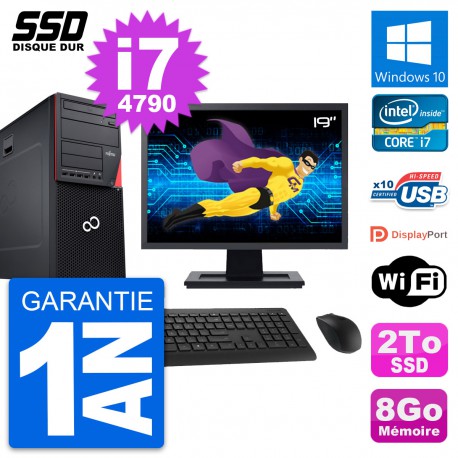 PC Tour Fujitsu P720 Ecran 19" Intel i7-4790 RAM 8Go SSD 2To Windows 10 Wifi