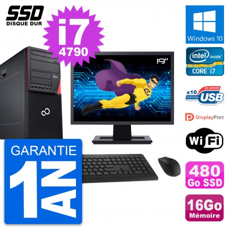 PC Tour Fujitsu P720 Ecran 19" Intel i7-4790 RAM 16Go SSD 480Go Windows 10 Wifi